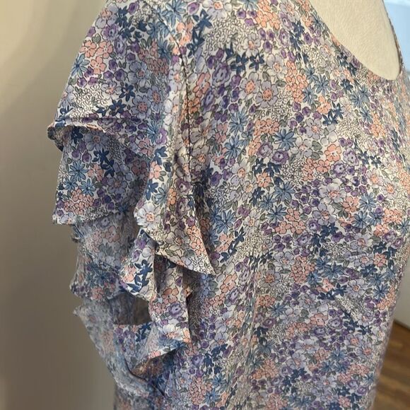 Cynthia Rowley purple pink floral ruffle cap sleeve blouse Size XL New - Picture 9 of 9